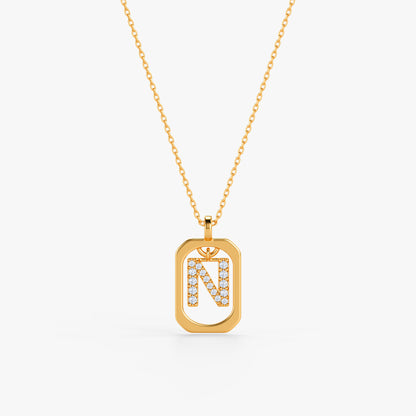 Gold Lab Grown Diamond Framed N Initial Pendant (9k)