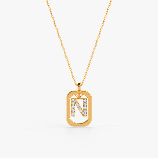Gold Lab Grown Diamond Framed N Initial Pendant (9k)