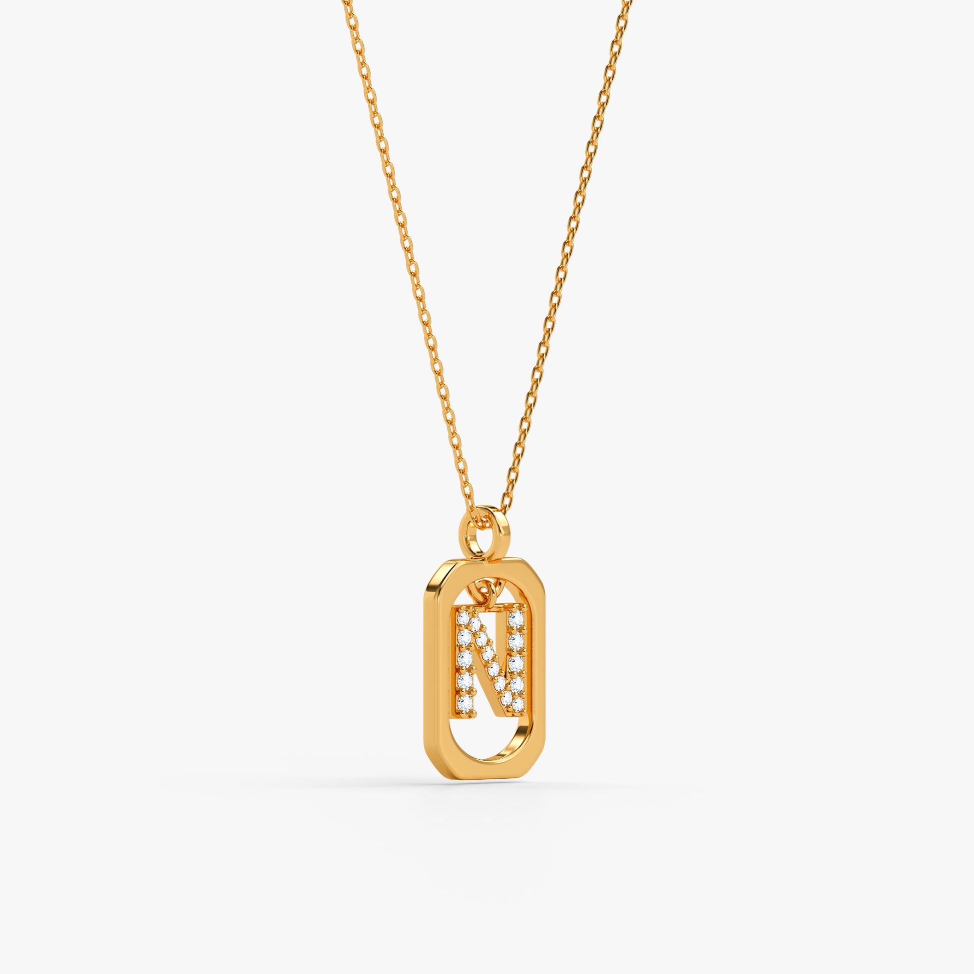 Gold Lab Grown Diamond Framed N Initial Pendant (9k)
