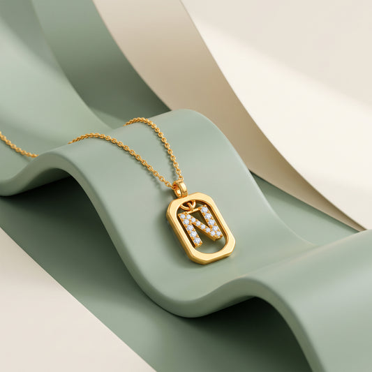 Gold Lab Grown Diamond Framed N Initial Pendant (9k)