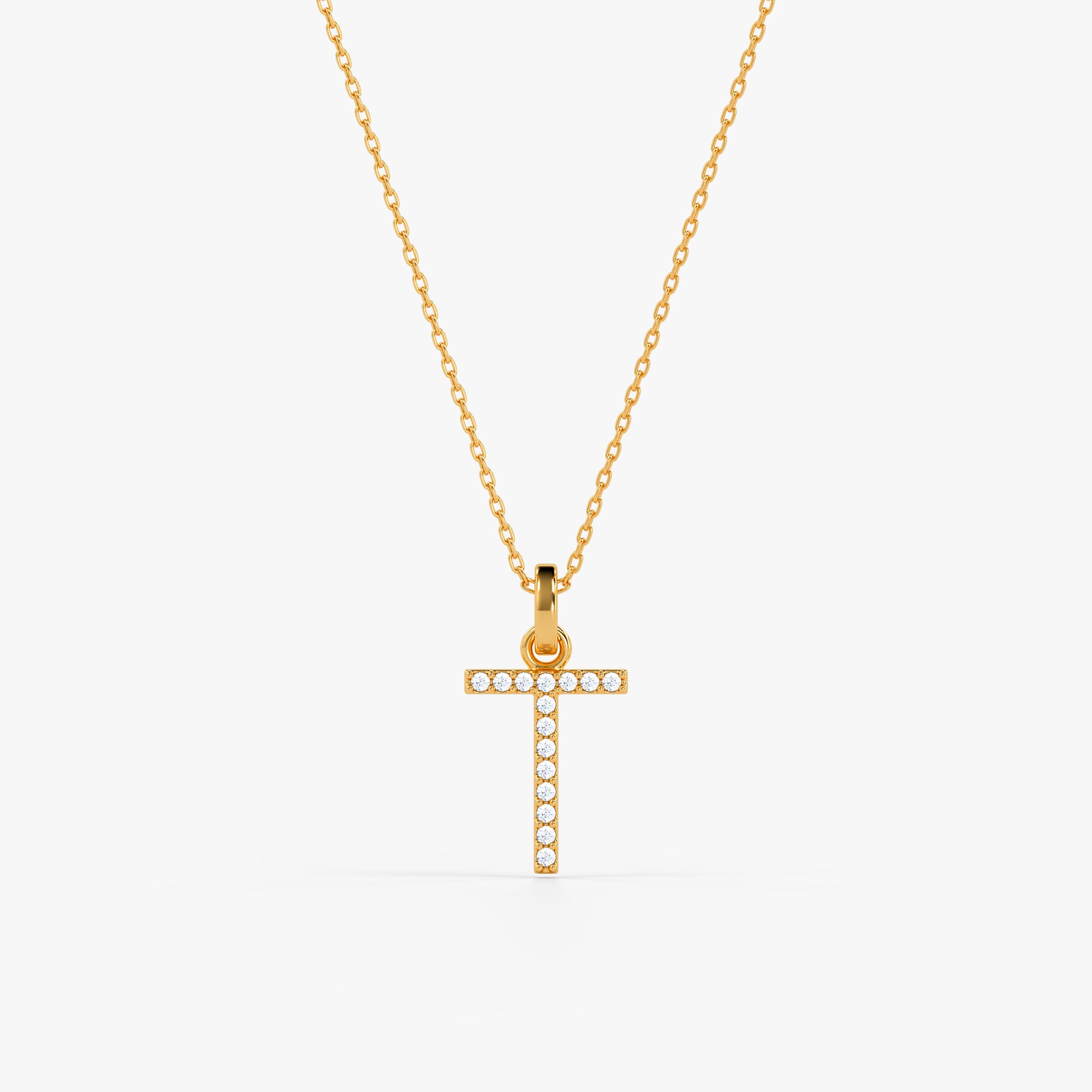 Gold Lab Grown Diamond Studded T Initial Pendant (9k)