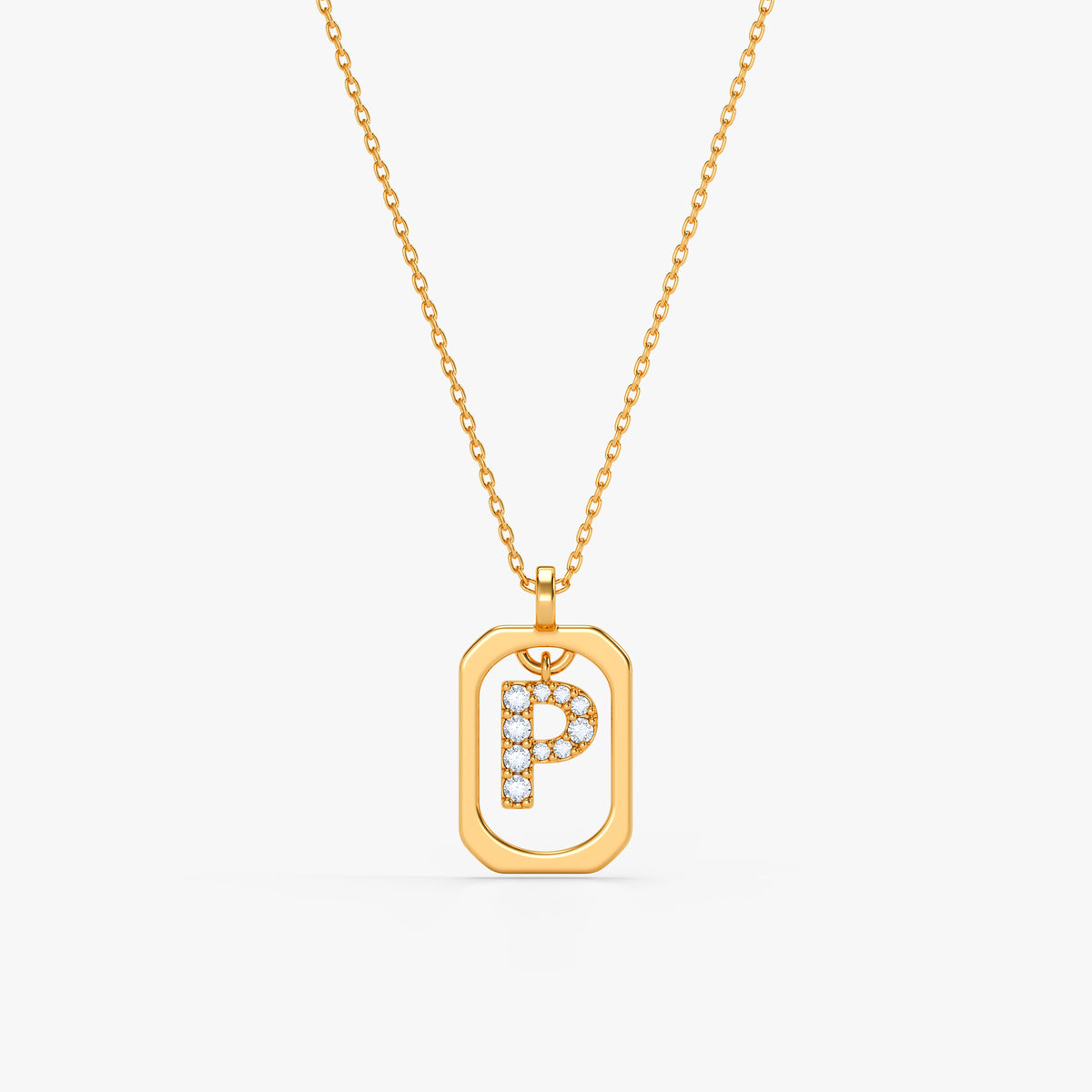 Gold Lab Grown Diamond Framed P Initial Pendant (9k)