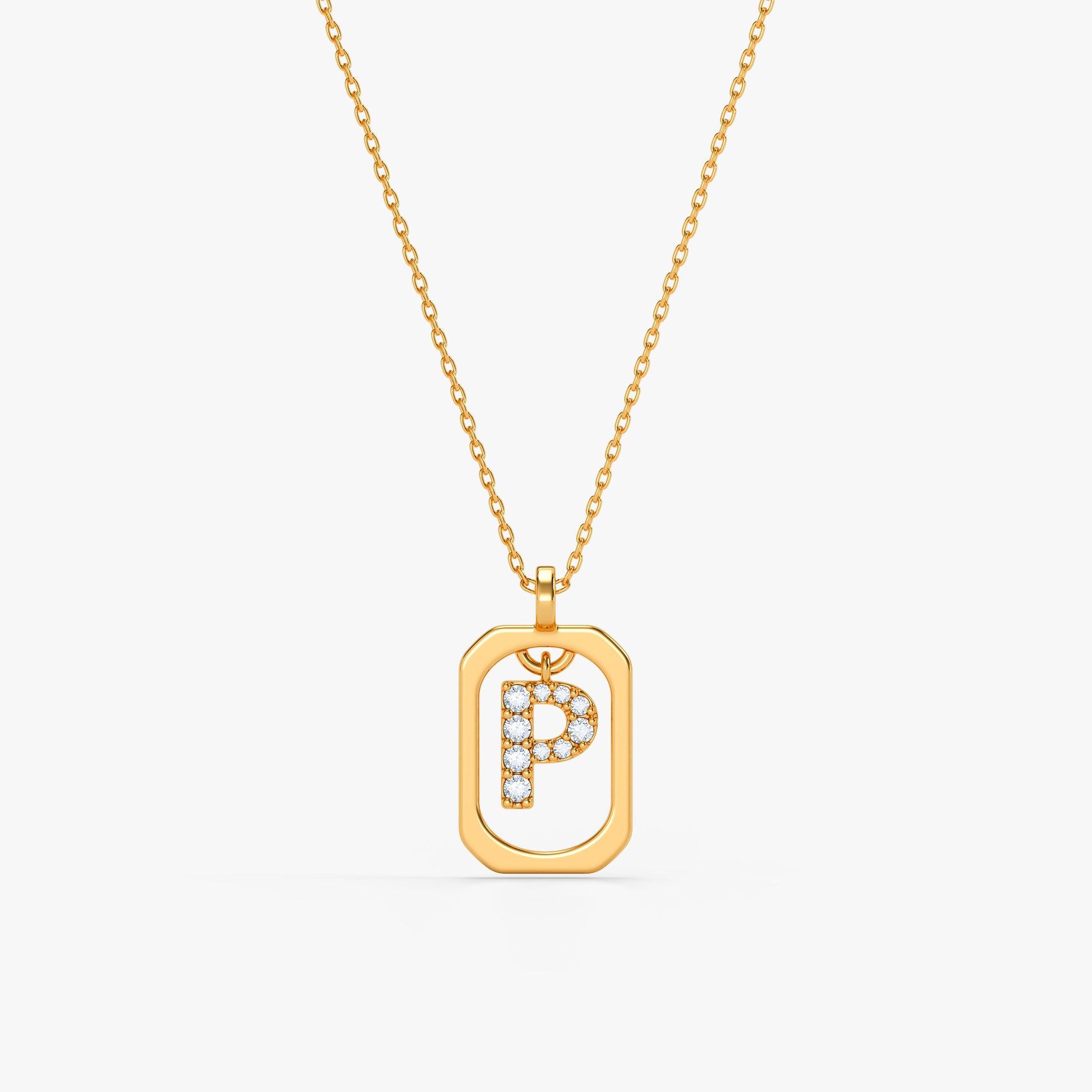 Gold Lab Grown Diamond Framed P Initial Pendant (9k)