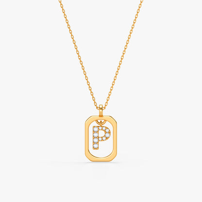 Gold Lab Grown Diamond Framed P Initial Pendant (9k)