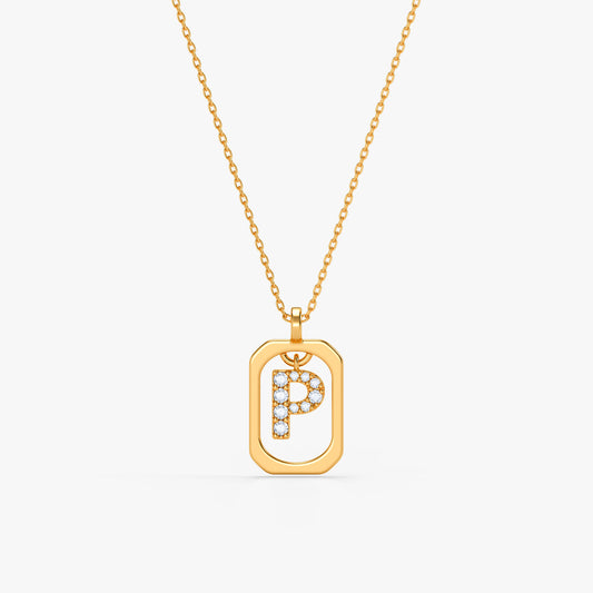 Gold Lab Grown Diamond Framed P Initial Pendant (9k)