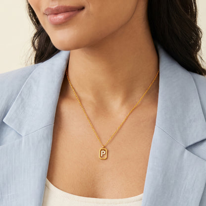 Gold Lab Grown Diamond Framed P Initial Pendant (9k)