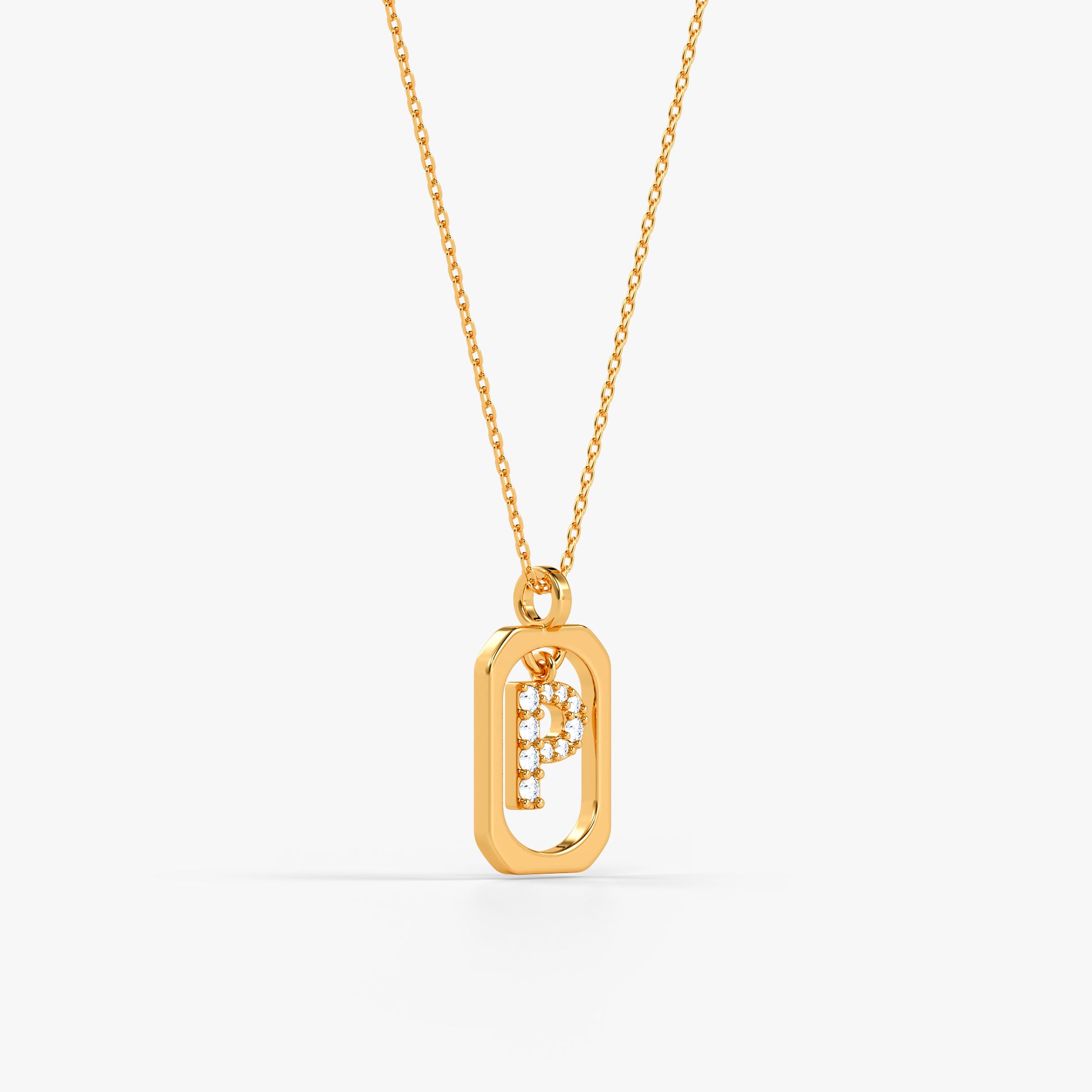 Gold Lab Grown Diamond Framed P Initial Pendant (9k)