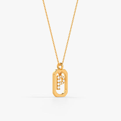 Gold Lab Grown Diamond Framed P Initial Pendant (9k)