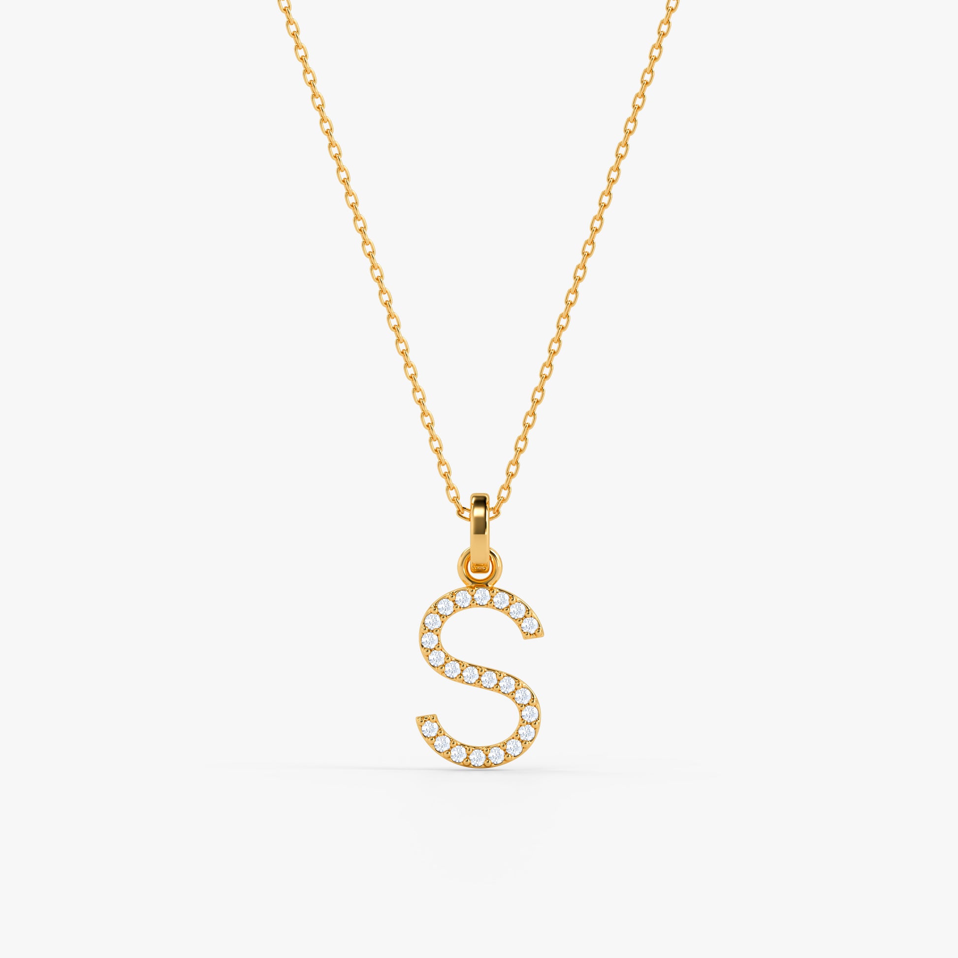 Gold Lab Grown Diamond Studded S Initial Pendant (9k)