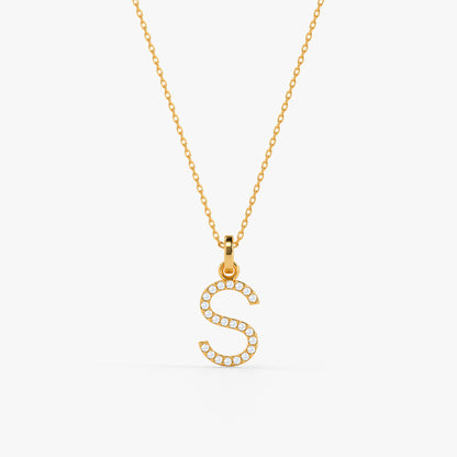Gold Lab Grown Diamond Studded S Initial Pendant (9k)