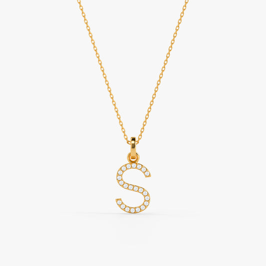 Gold Lab Grown Diamond Studded S Initial Pendant (9k)