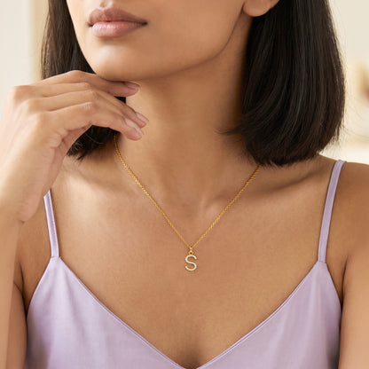 Gold Lab Grown Diamond Studded S Initial Pendant (9k)