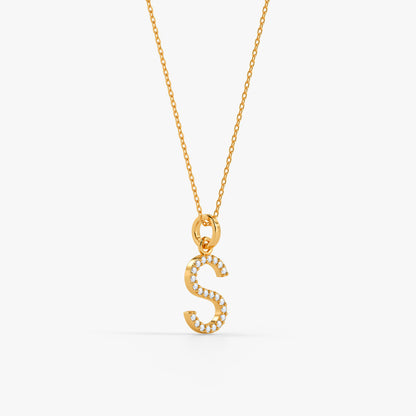 Gold Lab Grown Diamond Studded S Initial Pendant (9k)