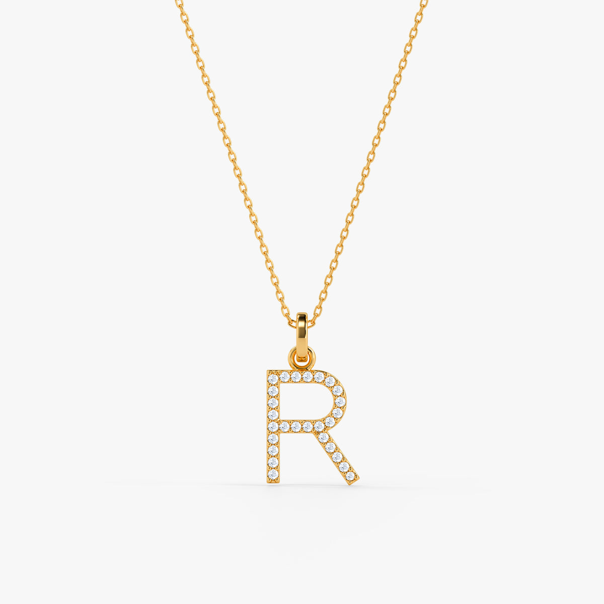 Gold Lab Grown Diamond Studded R Initial Pendant (9k)