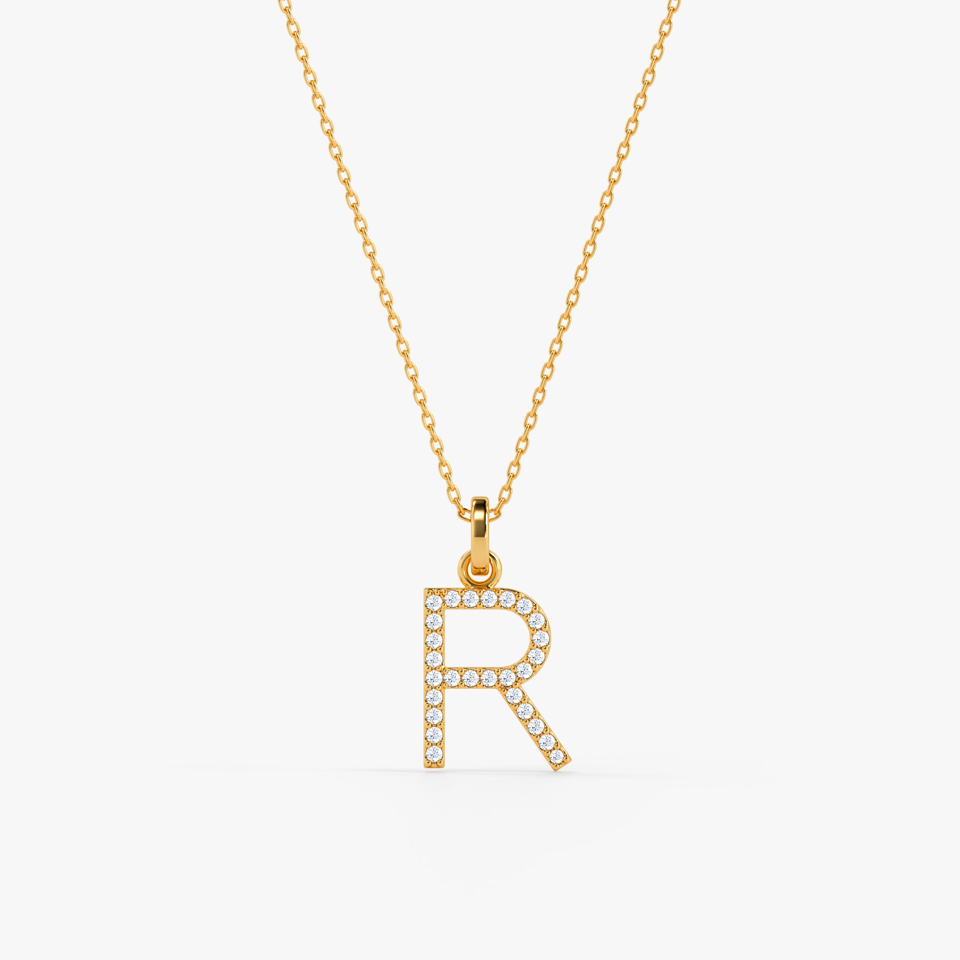 Gold Lab Grown Diamond Studded R Initial Pendant (9k)