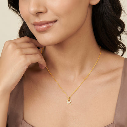 Gold Lab Grown Diamond Studded R Initial Pendant (9k)