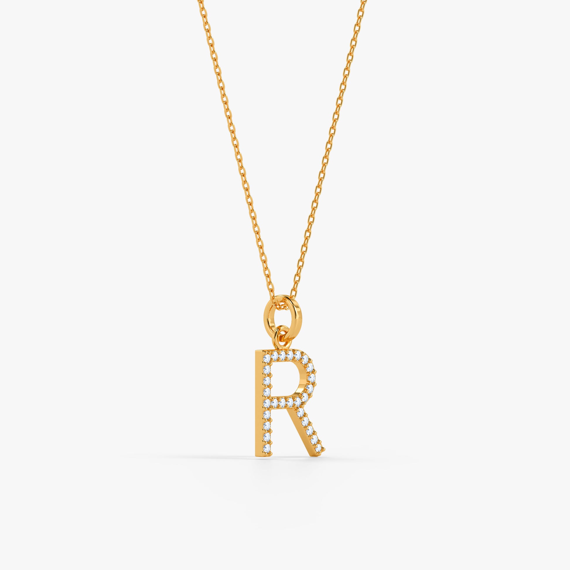 Gold Lab Grown Diamond Studded R Initial Pendant (9k)