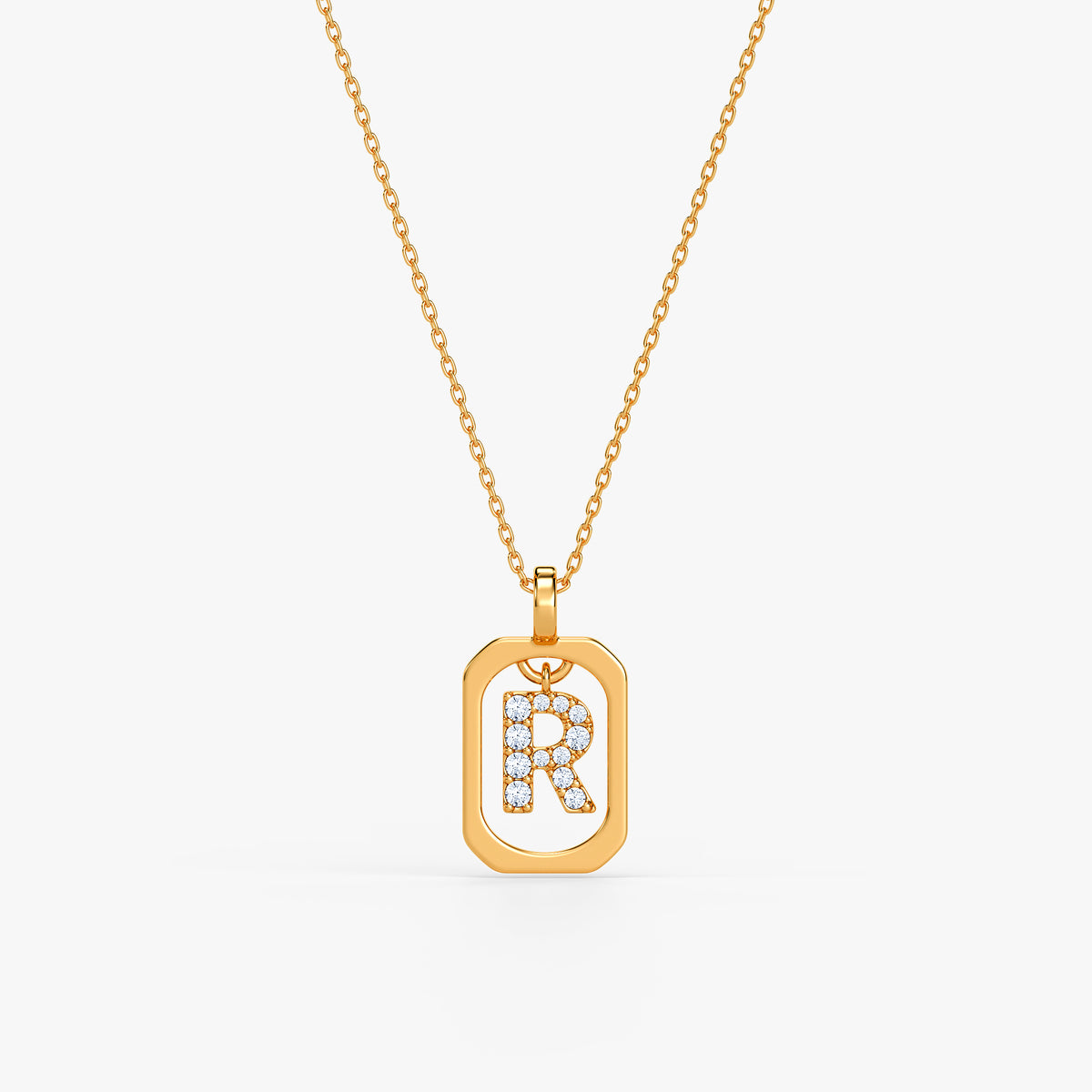 Gold Lab Grown Diamond Framed R Initial Pendant (9k)