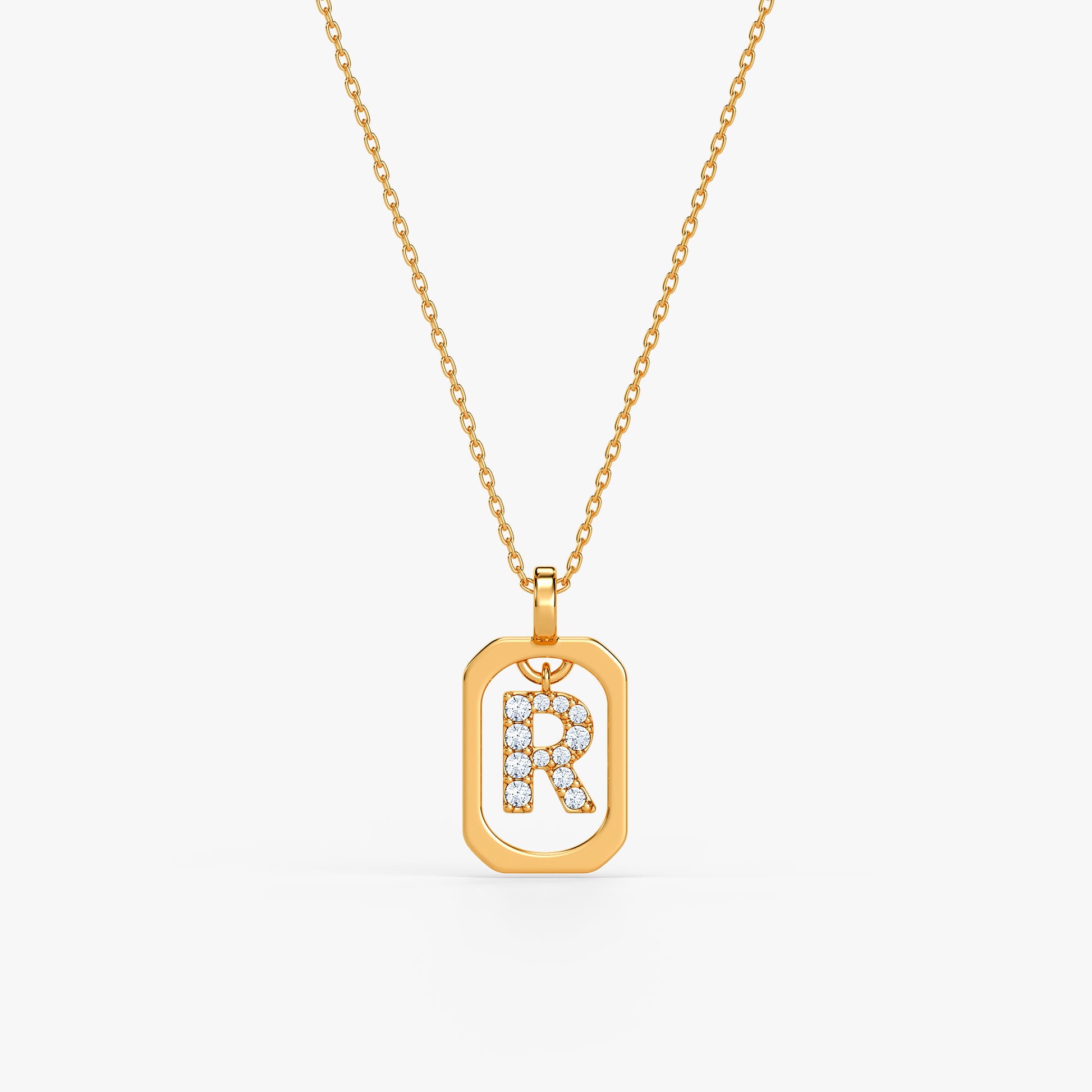 Gold Lab Grown Diamond Framed R Initial Pendant (9k)