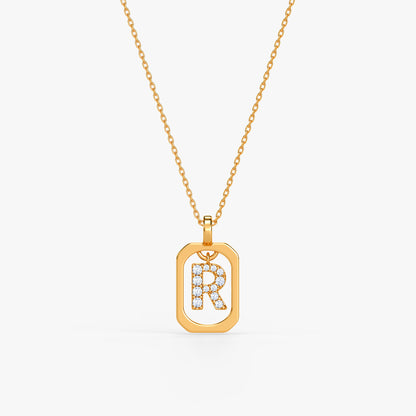 Gold Lab Grown Diamond Framed R Initial Pendant (9k)