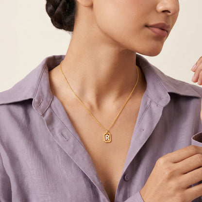 Gold Lab Grown Diamond Framed R Initial Pendant (9k)