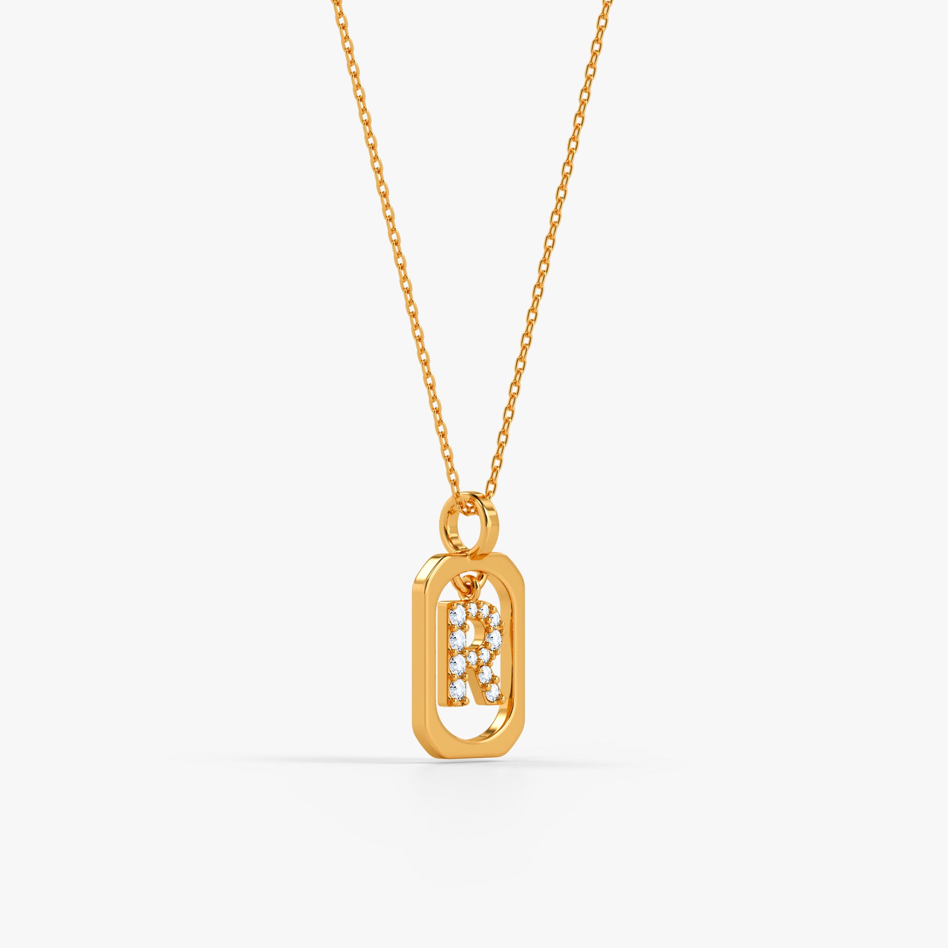 Gold Lab Grown Diamond Framed R Initial Pendant (9k)