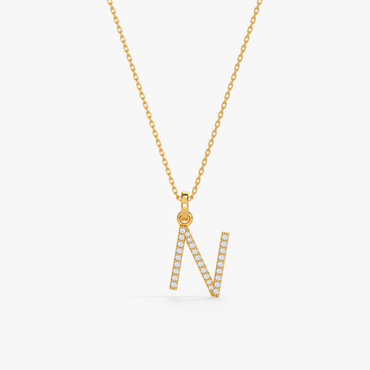 Gold Lab Grown Diamond N Initial Pendant (9K)
