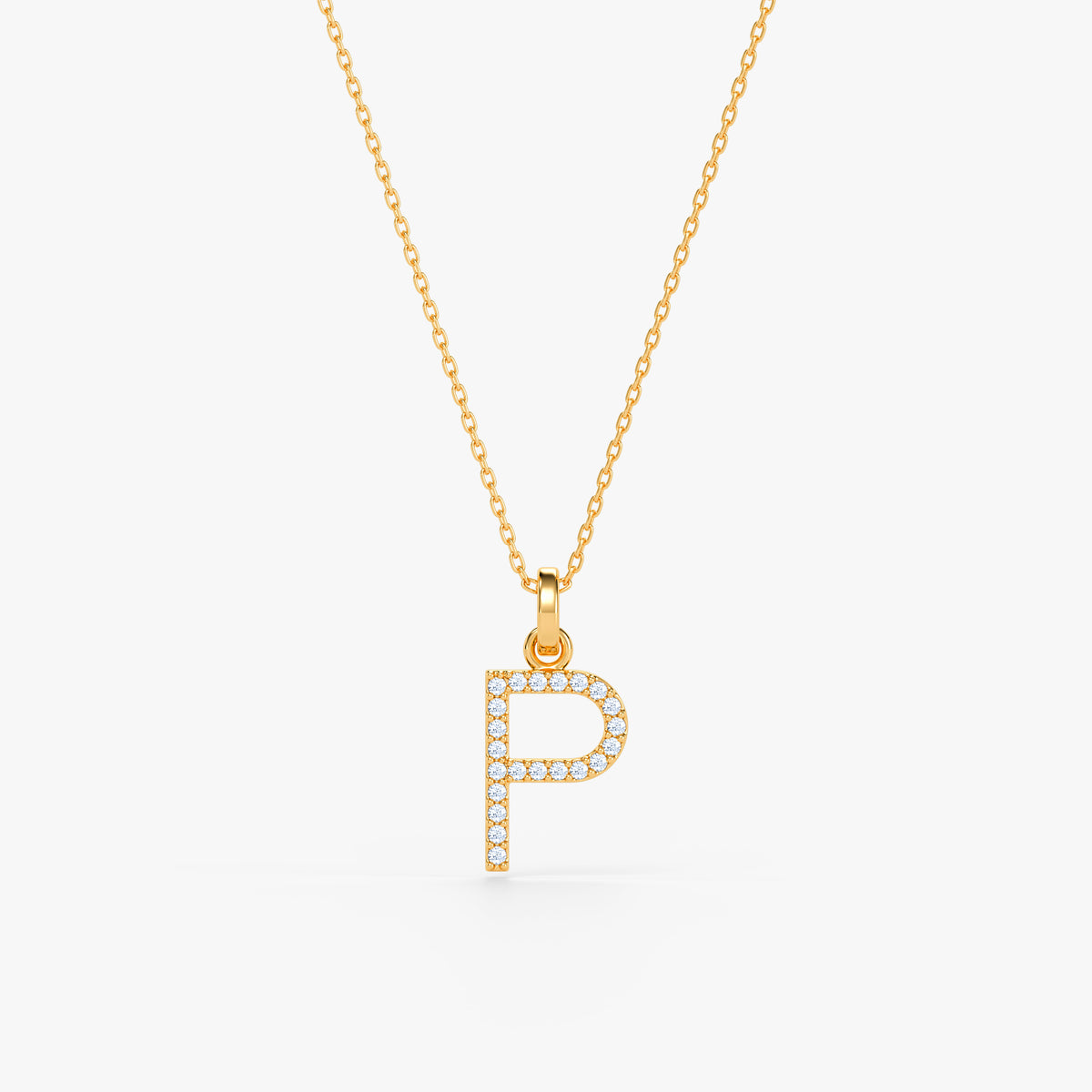Gold Lab Grown Diamond Studded P Initial Pendant (9k)