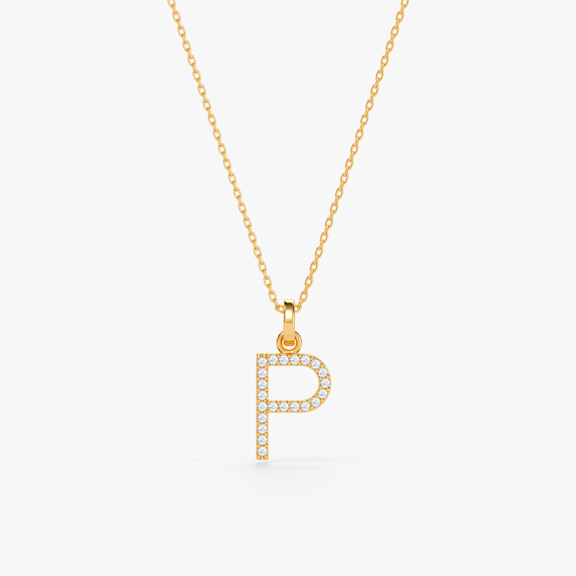 Gold Lab Grown Diamond Studded P Initial Pendant (9k)