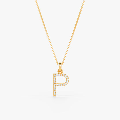 Gold Lab Grown Diamond Studded P Initial Pendant (9k)