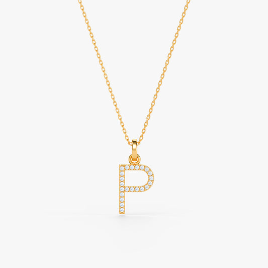 Gold Lab Grown Diamond Studded P Initial Pendant (9k)