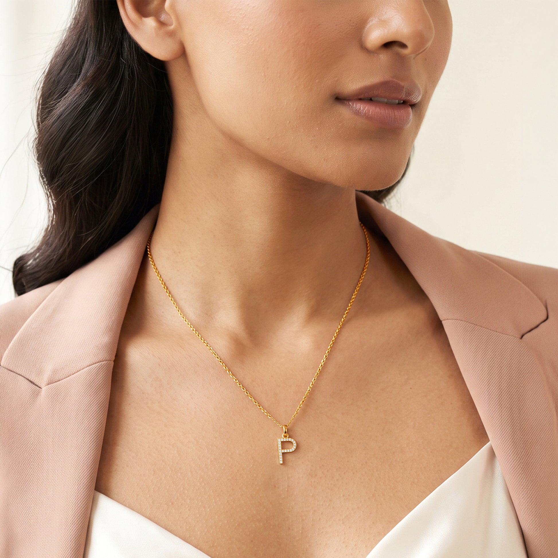 Gold Lab Grown Diamond Studded P Initial Pendant (9k)