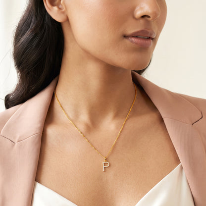 Gold Lab Grown Diamond Studded P Initial Pendant (9k)