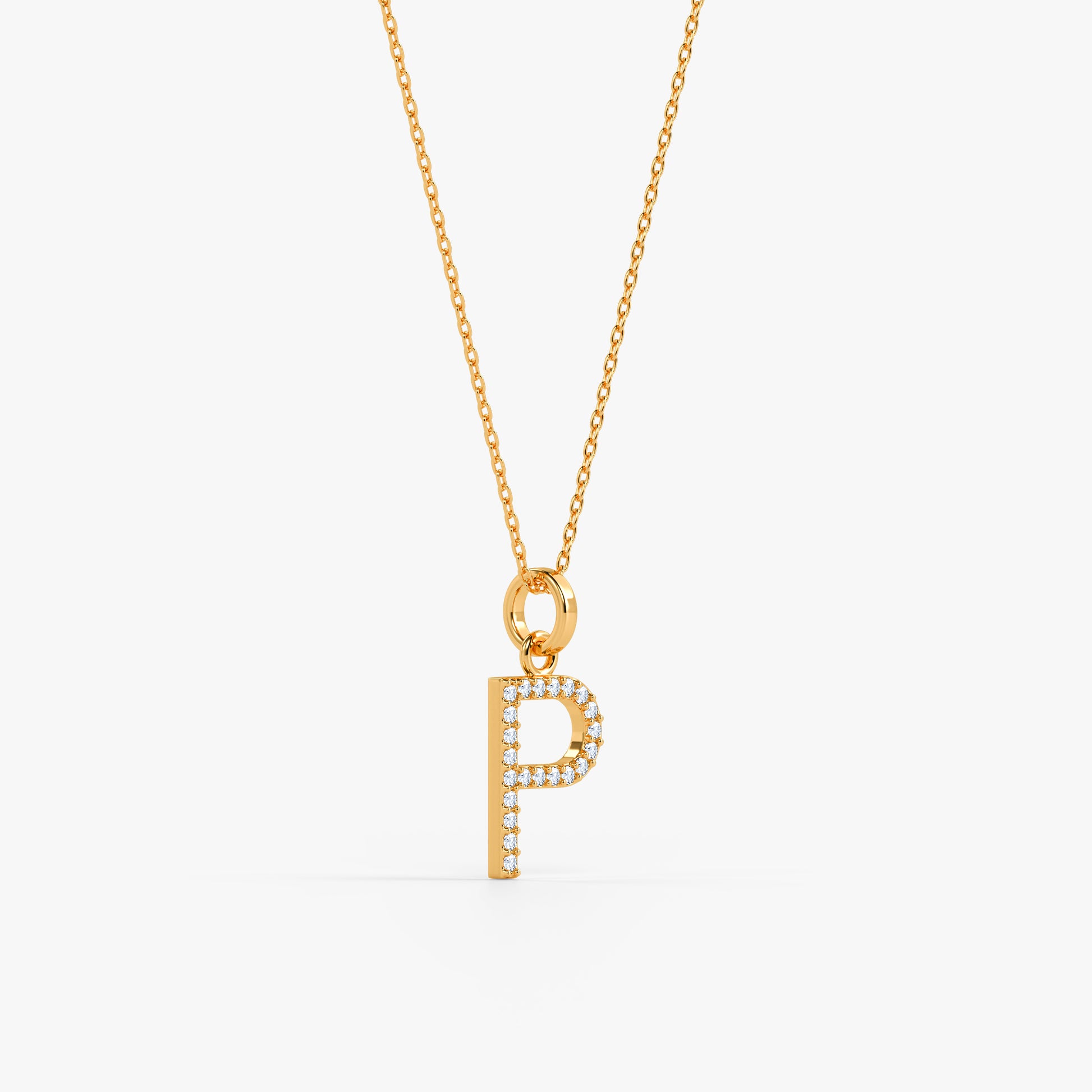 Gold Lab Grown Diamond Studded P Initial Pendant (9k)