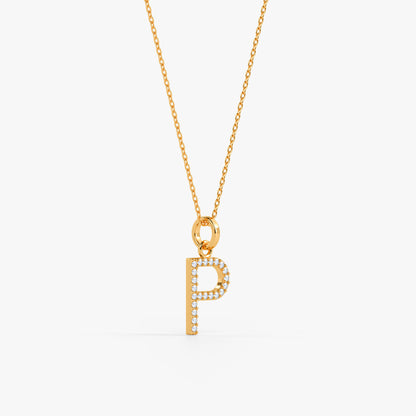 Gold Lab Grown Diamond Studded P Initial Pendant (9k)