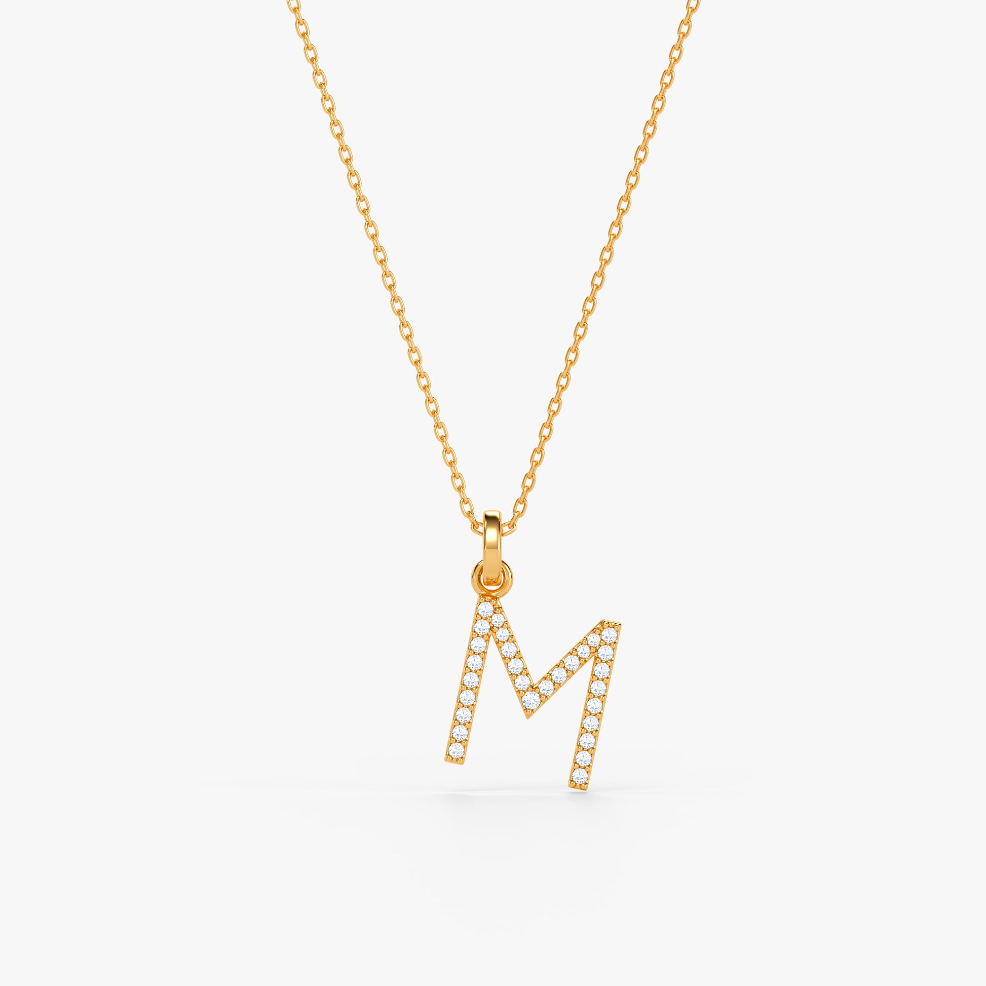 Gold Lab Grown Diamond Studded M Initial Pendant (9k)