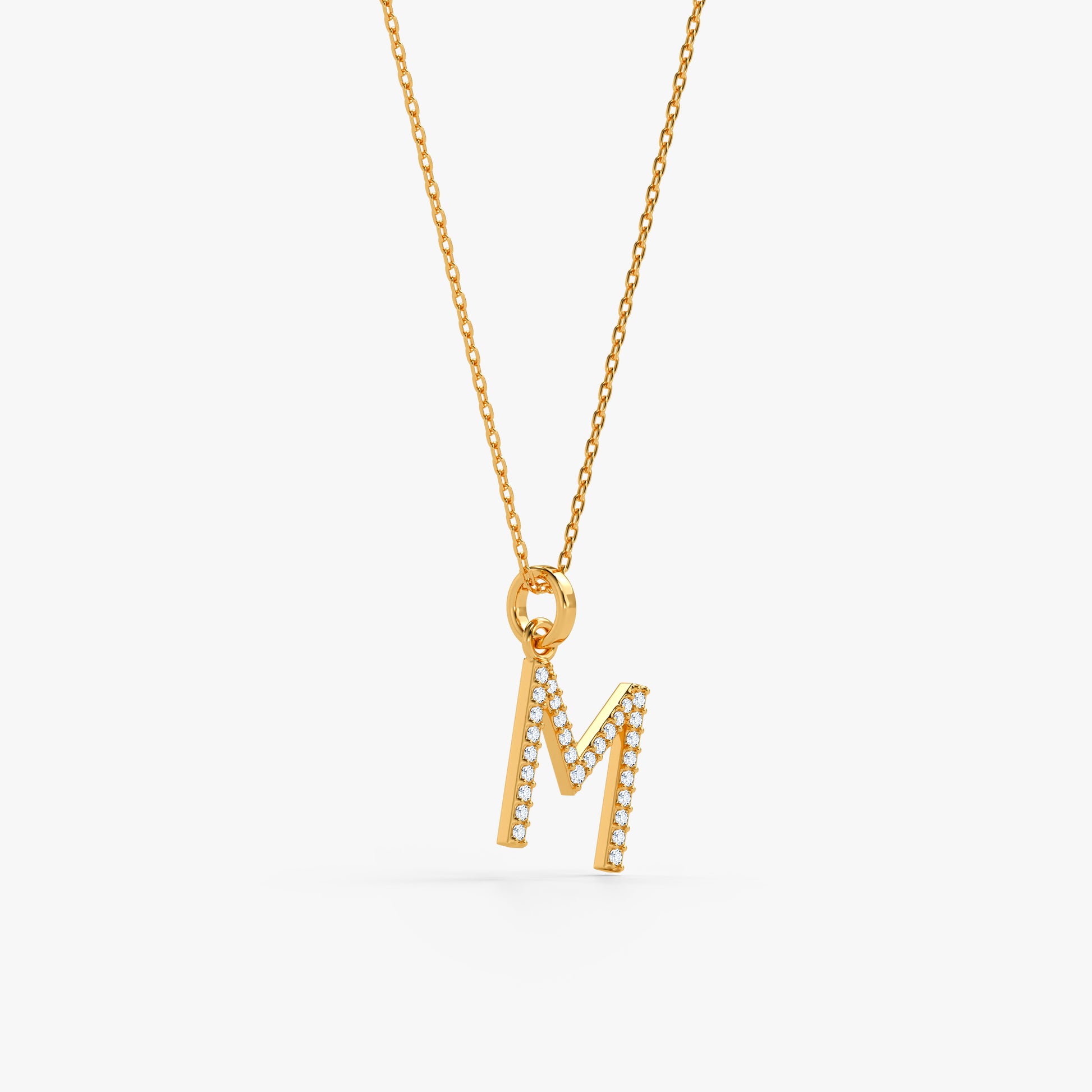 Gold Lab Grown Diamond Studded M Initial Pendant (9k)