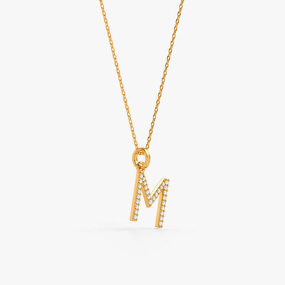Gold Lab Grown Diamond Studded M Initial Pendant (9k)