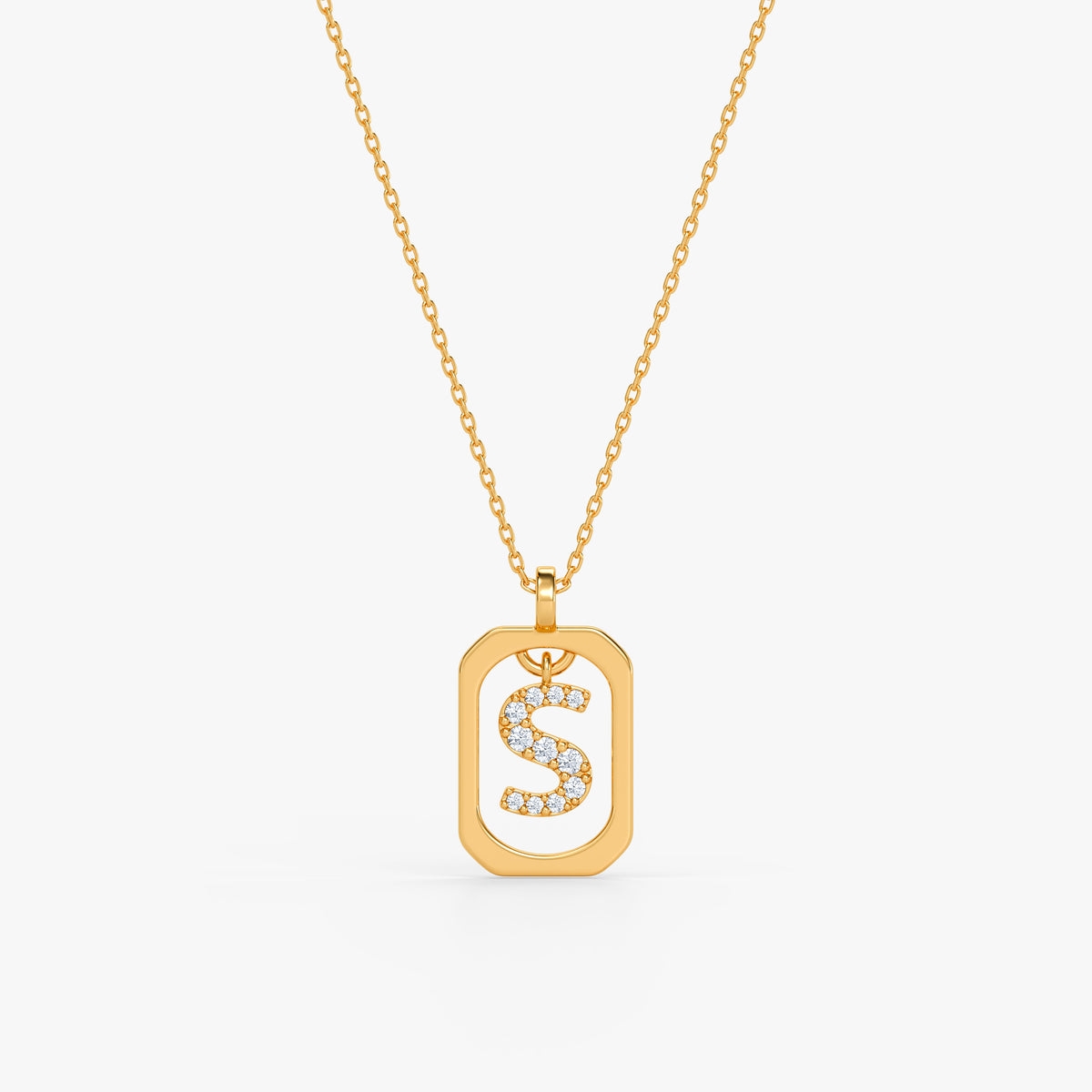 Gold Lab Grown Diamond Framed S Initial Pendant (9k)