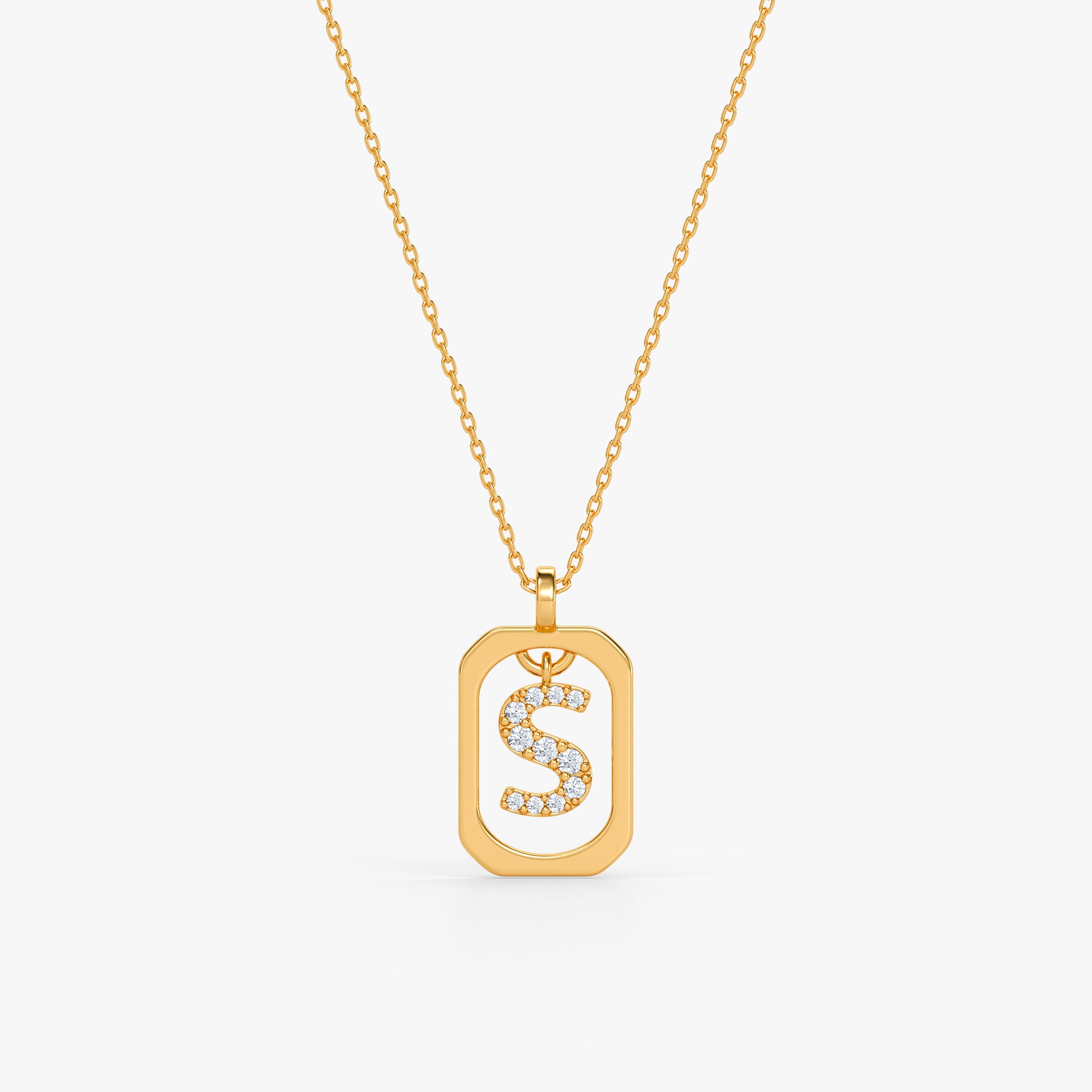 Gold Lab Grown Diamond Framed S Initial Pendant (9k)