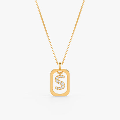 Gold Lab Grown Diamond Framed S Initial Pendant (9k)