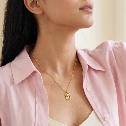 Gold Lab Grown Diamond Framed S Initial Pendant (9k)