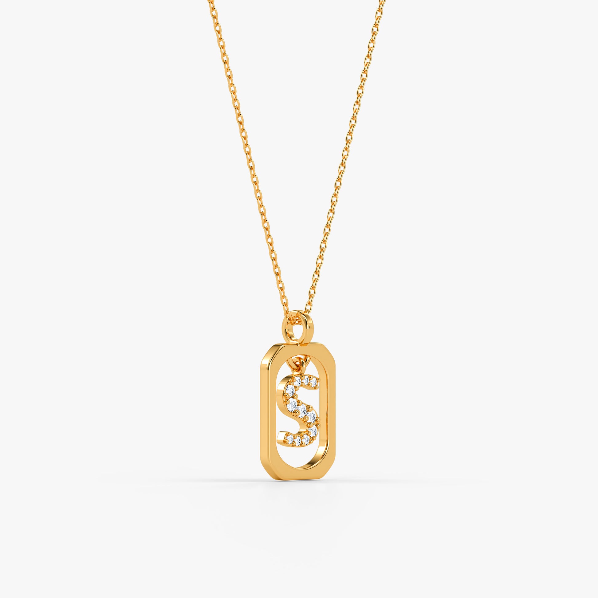 Gold Lab Grown Diamond Framed S Initial Pendant (9k)