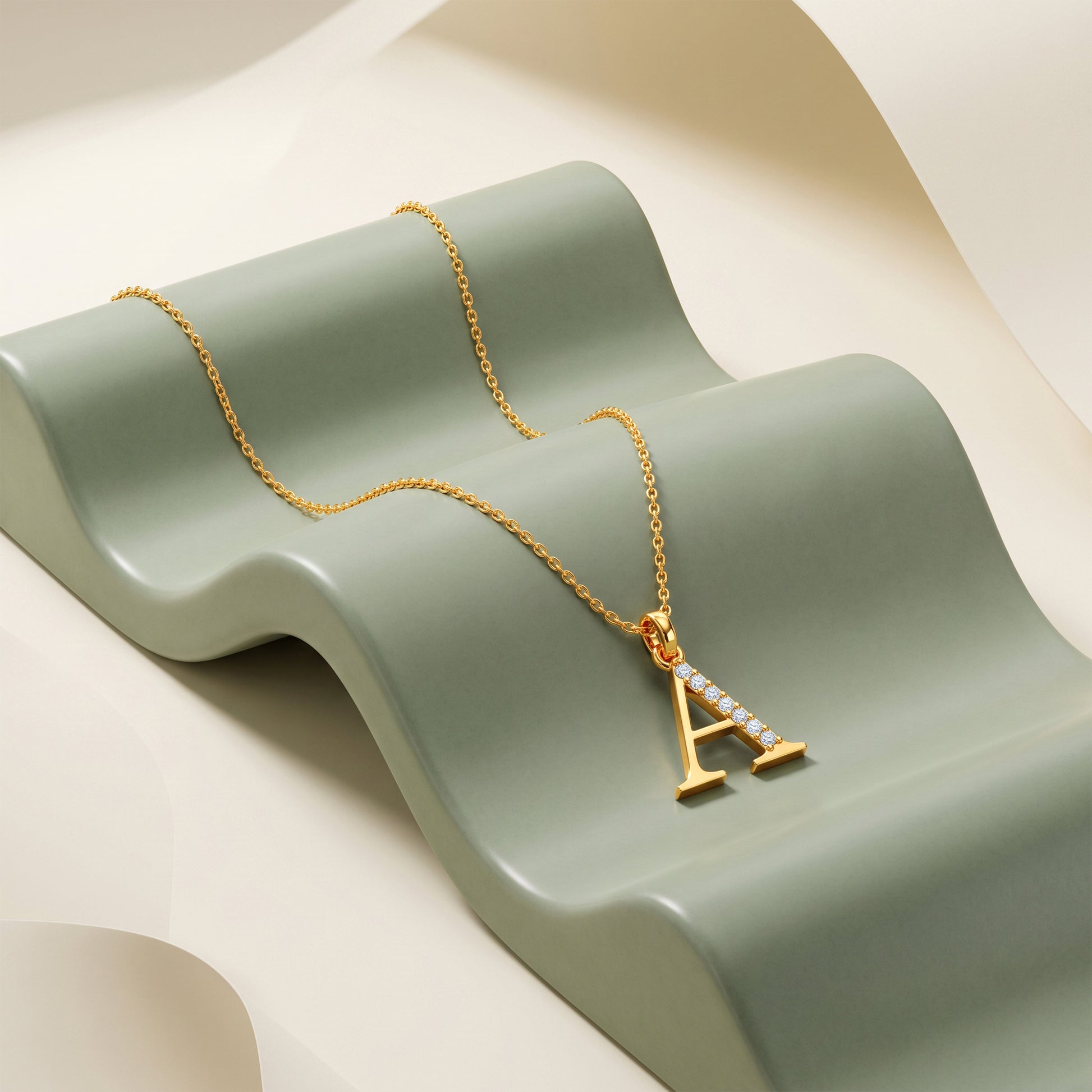Gold Lab Grown Diamond A Initial Pendant (9K)