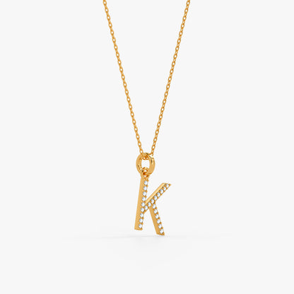 Gold Lab Grown Diamond Studded K Initial Pendant (9k)