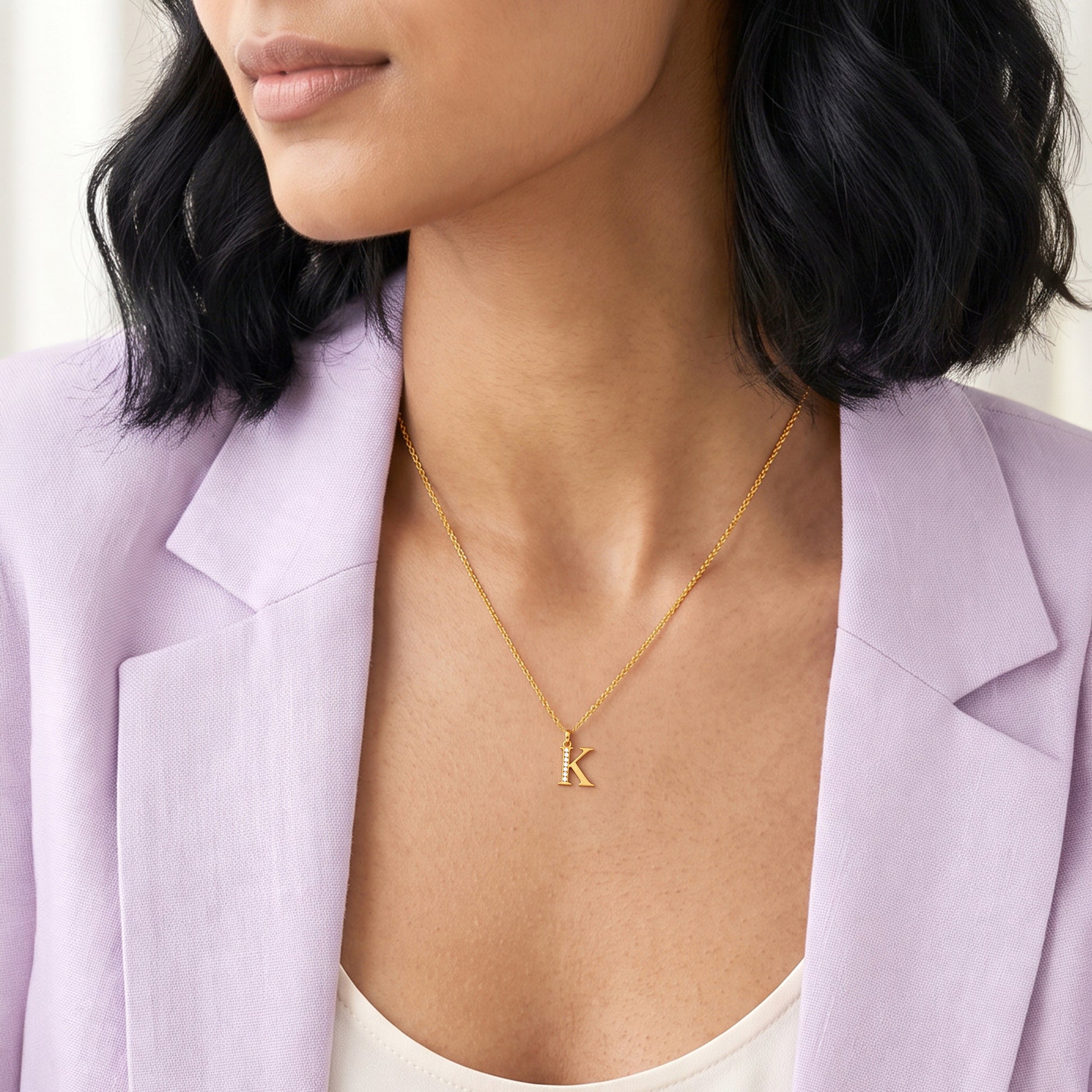 Gold Lab Grown Diamond K Initial Pendant (9K)