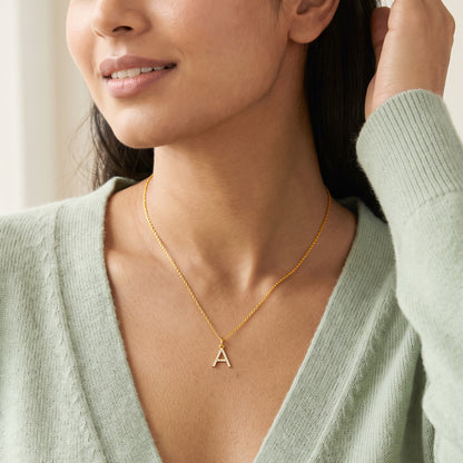 Gold Lab Grown Diamond A Initial Pendant (9K)