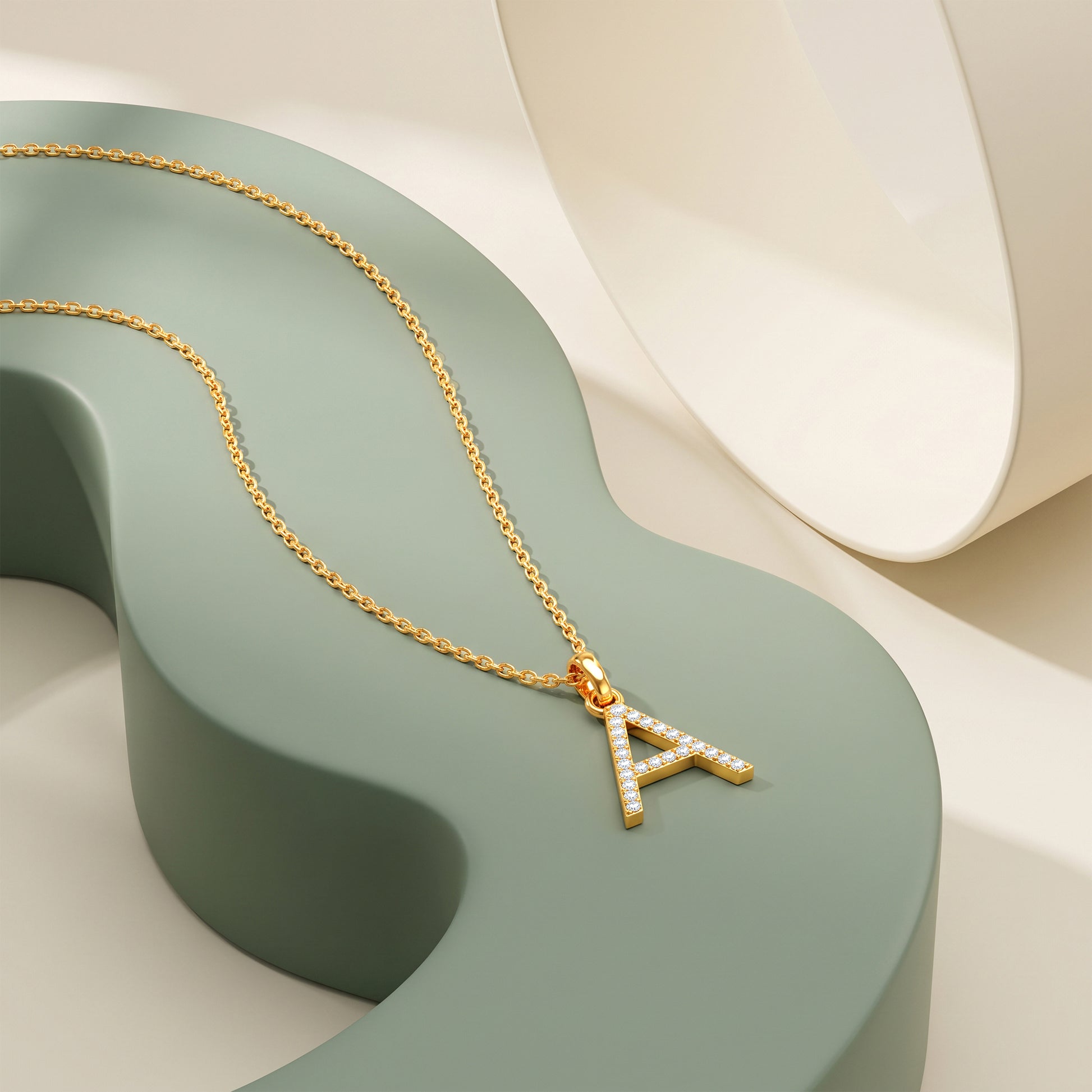 Gold Lab Grown Diamond A Initial Pendant (9K)