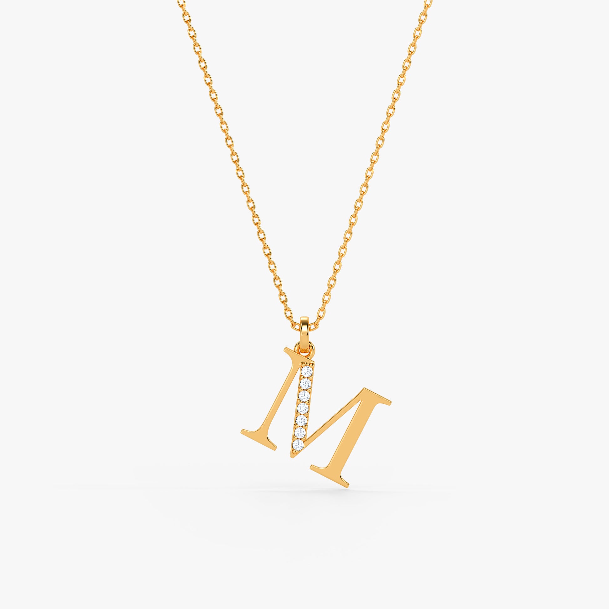 Gold Lab Grown Diamond M Initial Pendant (9K)