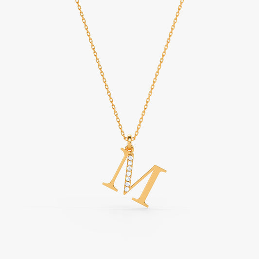 Gold Lab Grown Diamond M Initial Pendant (9K)
